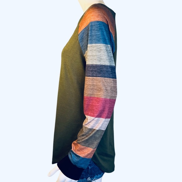 Lune Army Green MultiColor Block Raglan Long Sleeve Tee Shirt *Size Large - Picture 4 of 4